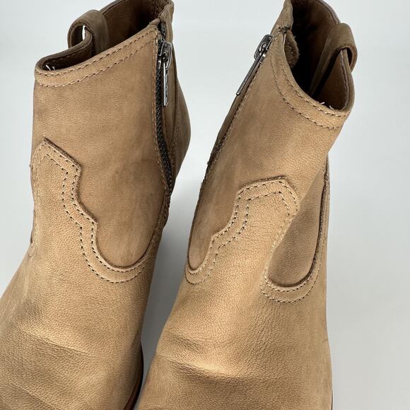 Frye Boots Womens Size 8M Tan Ash Western Ankle Zip Leather Stacked Heel Shoes - Picture 10 of 15